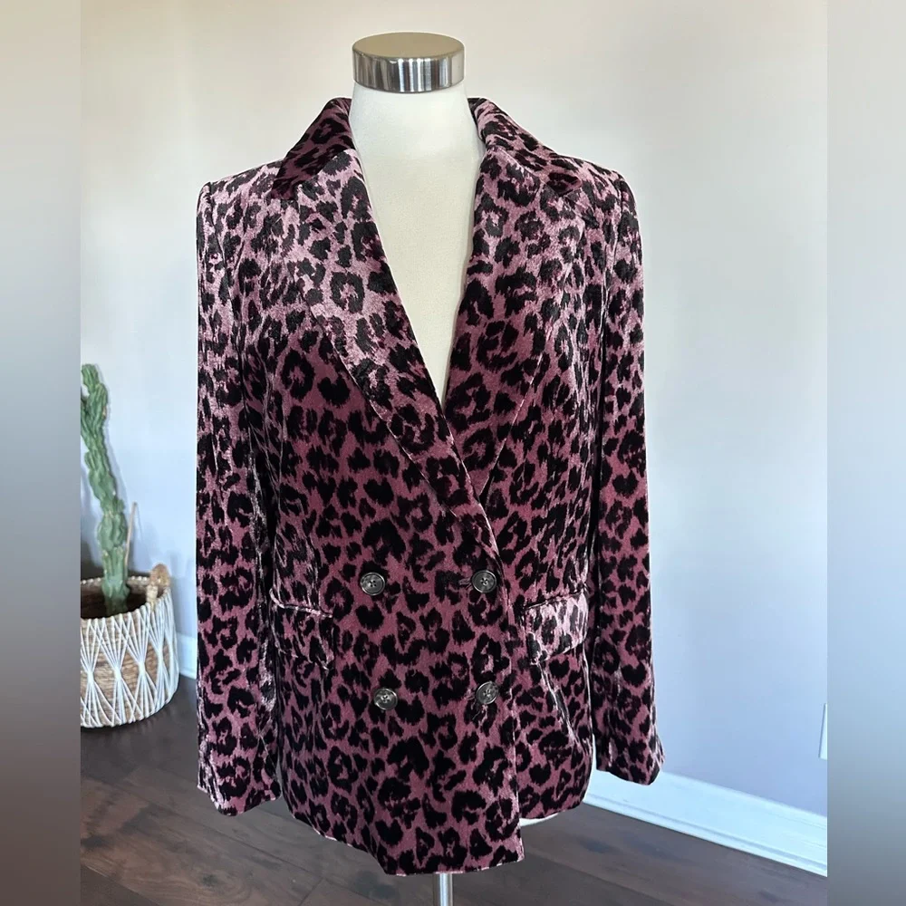 J. Crew Double Breasted Drapey Velvet Blazer Jacket Rose Leopard Print 12 - Picture 3 of 13